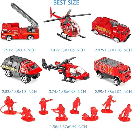 Miniatura 7 de Camión de bomberos de 14 piezas con juguete de bombero, mini auto de bomberos fundido a presión, mini vehículo de emergencia de rescate para niños,