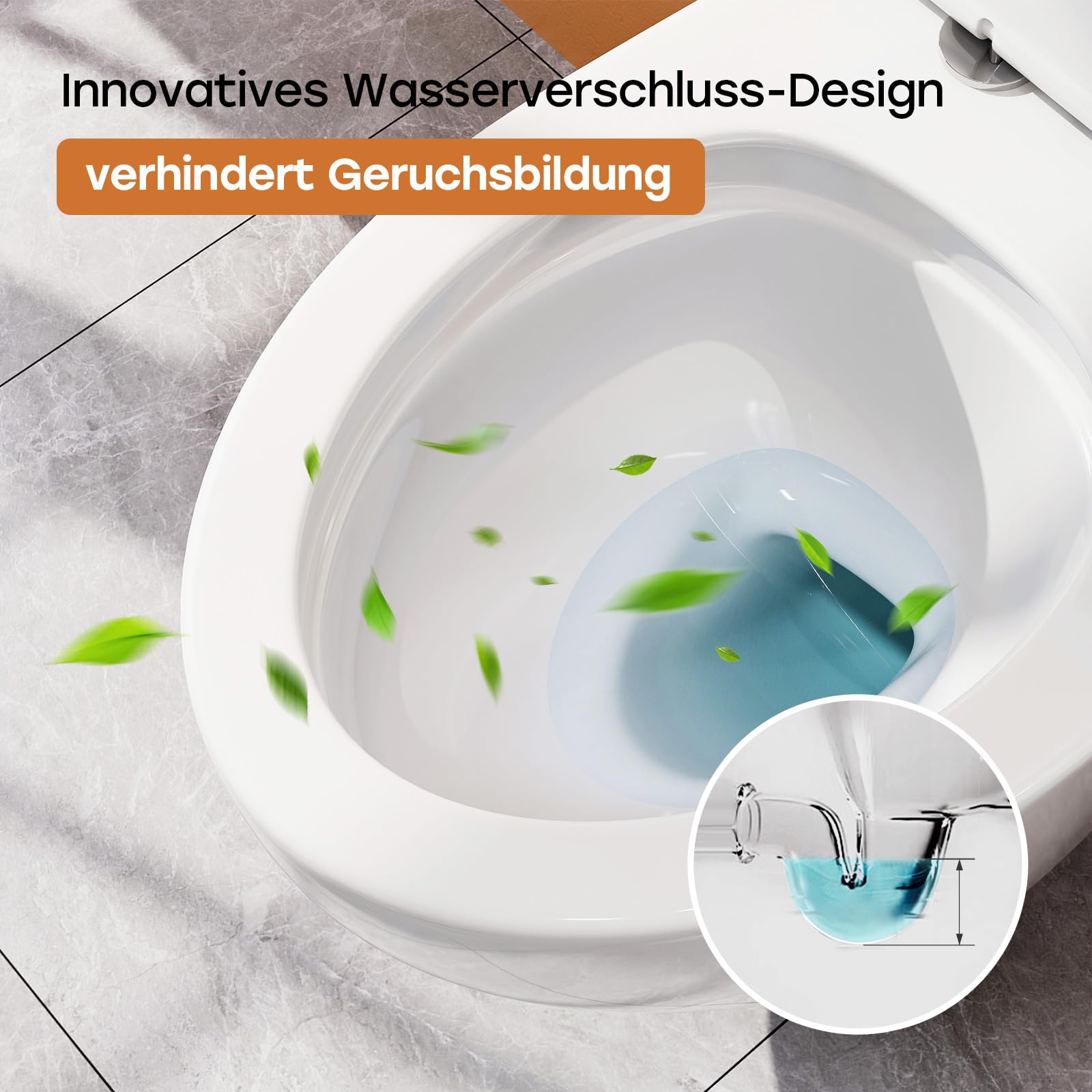Teal Home WC sospeso in ceramica con coperchio WC con abbassamento automatico – Ciotola WC con risciacquo superspin monoforo, WC bianco con rivestimento nano – 52 × 37 × 34,5 cm