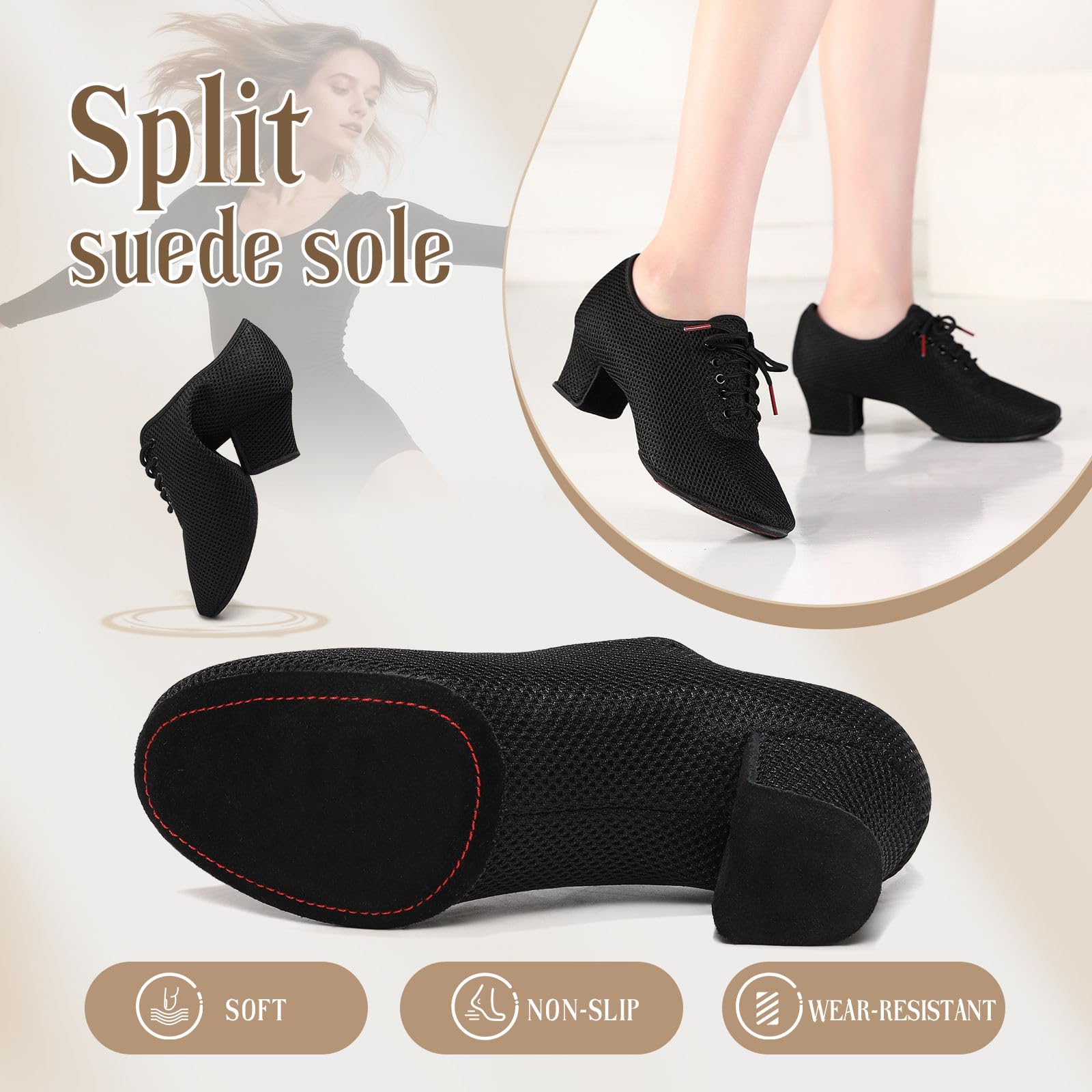 Scarpe da Ballo Latino con Tacco Basso con Lacci Salsa Tango Moderno Jazz Pratica Scarpe da Allenamento