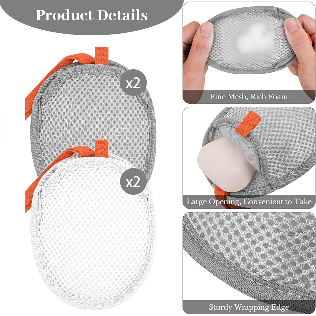 4 sacchetti rete per sapone schiumogeni, morbidi e spessi, schiuma ricca, coloranti per sapone, salva sapone