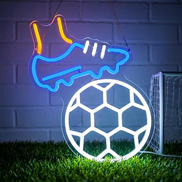 Soccer Neon Sign LED Football Neon Light USB Powered Dimmable Soccer Cleats & Ball Neon Sign for Bedroom Game Room Sports Bar Decor World Cup Party Wall Light Gift for Soccer Fans