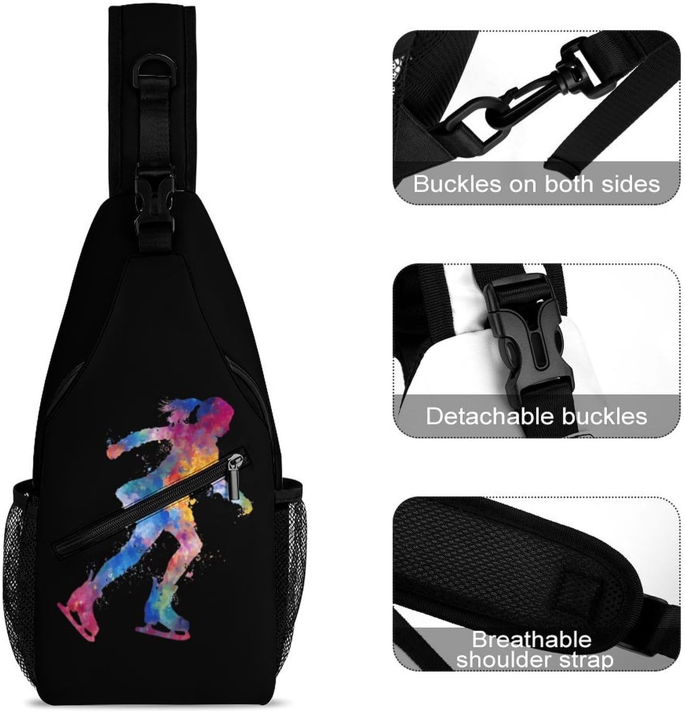 Figure Skating Colorful Tie-dye Casual Sling Bag Backpack Shoulder Daypack