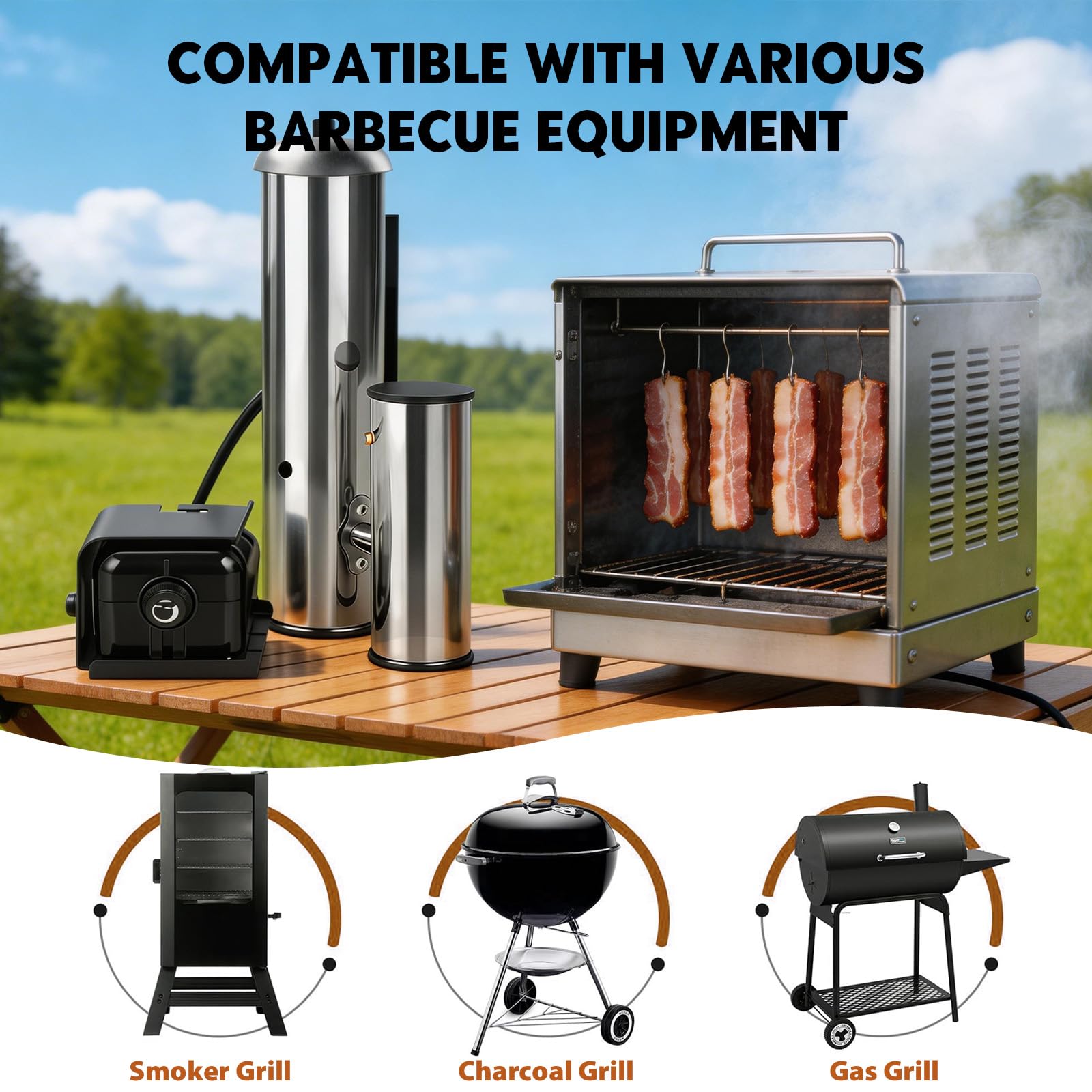 Kaltrauchgenerator aus Edelstahl, Upgrade Raucherzeuger für Räucheröfen Smoker mit Pumpe, Tragbares Räucherofen Elektrisch Zum Räuchern von Lebensmitteln und Fleisch, BBQ Rauch-Erzeuger (Long Handled)