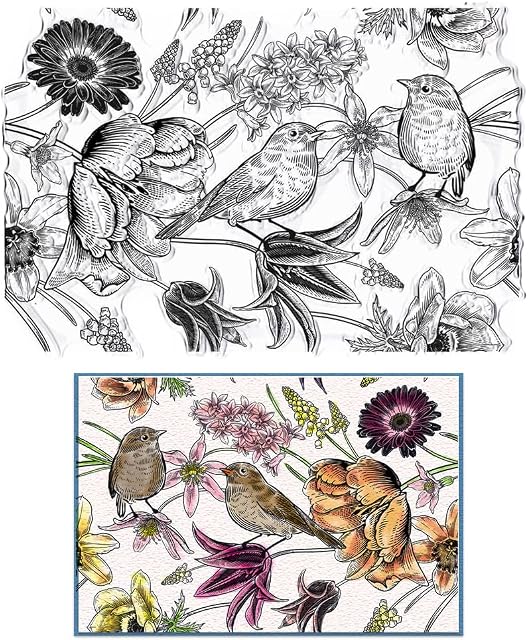 Hying Spring Bird Flower Clear Stamps for Card Making, Flower Leaves Transparent Rubber Stamps for Bullet Journal DIY Scrapbook Decoration Handmade Crafts Notebook