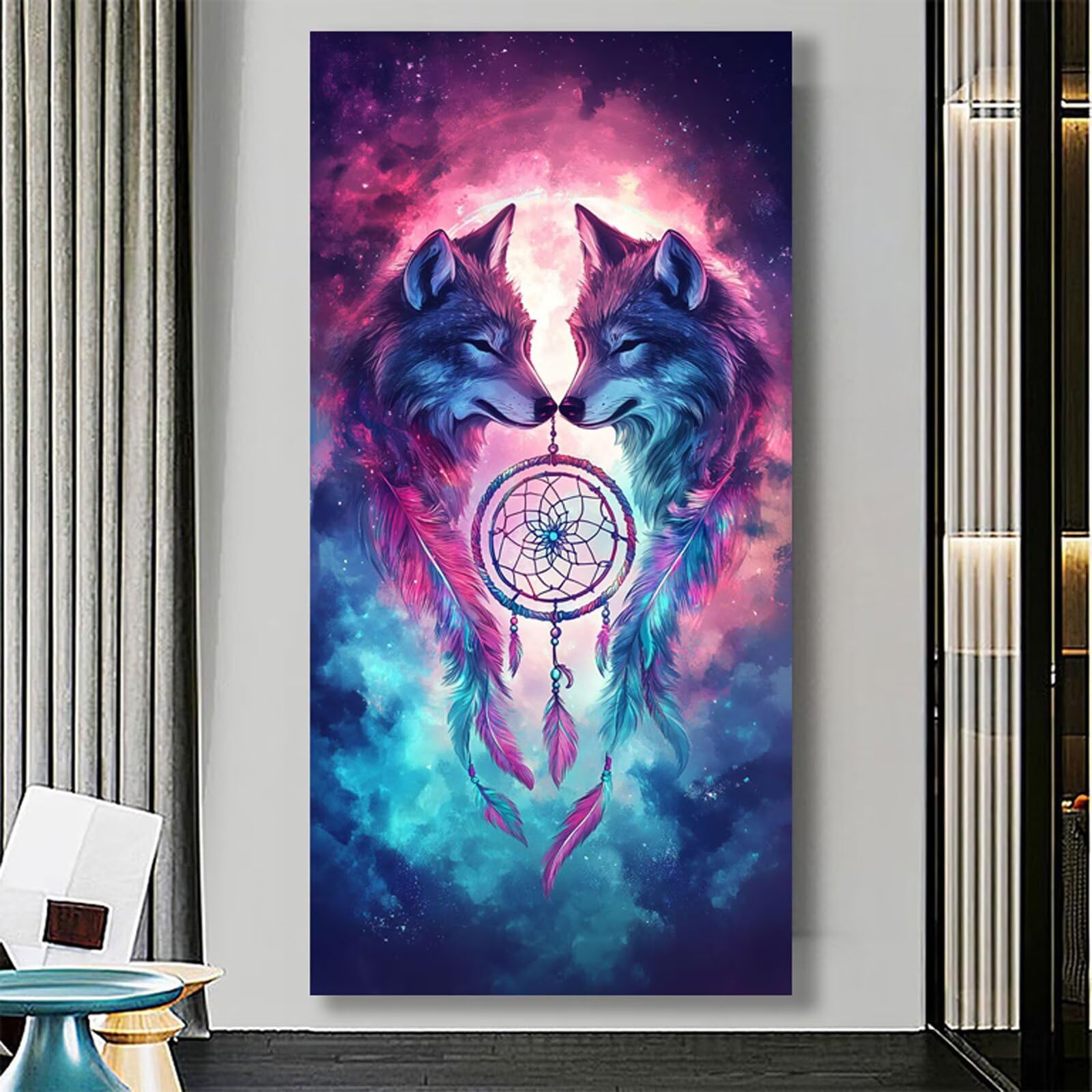Malowanie numerami łapacz snów Malowanie według numerów dla dorosłych z ramką 90 x 180 cm wilk ręczna aktywność dla dorosłych, zestaw do malowania według numerów z pędzlami i akrylami do dekoracji