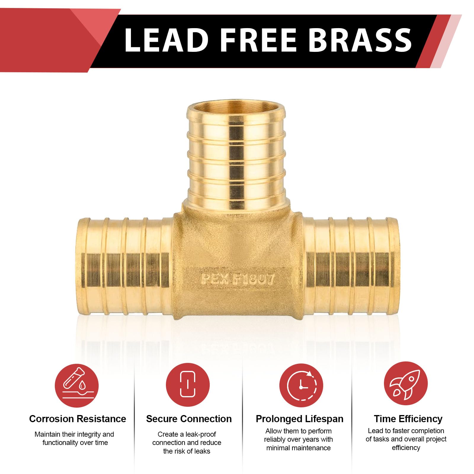 10-pak EFIELD Barb Crimp Pex 2,5 cm x 2,5 cm x 2,5 cm Tee mosiężne złączki do rur Pex/przyłącza rur, ASTM F1807
