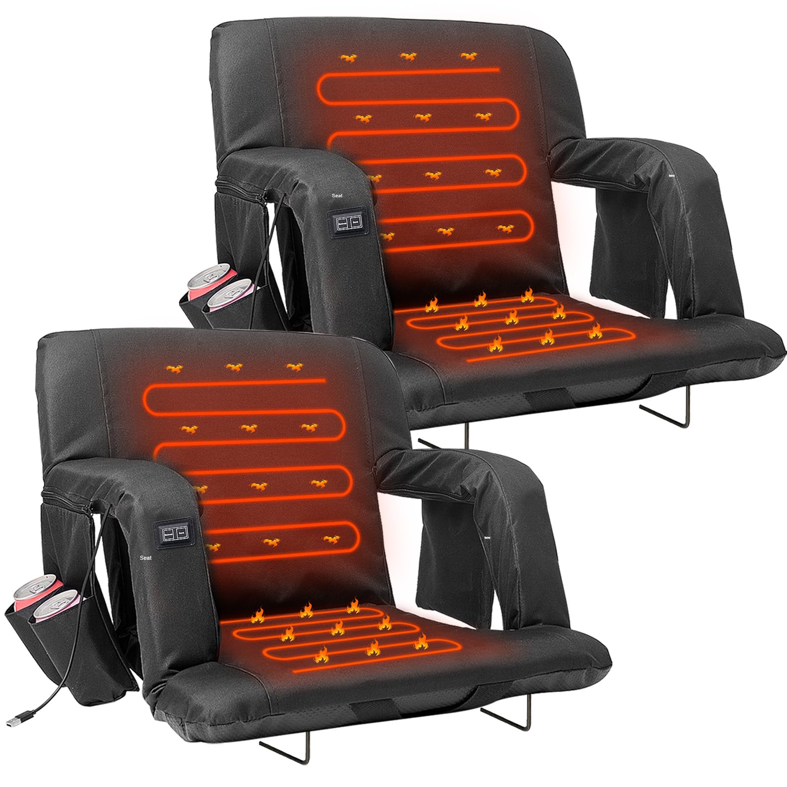LILYPELLE Double Heated Stadium Seat Bleacher Seat with Back & Arm Support, Portable 6 Reclinng Positions Stadium Seating for Bleachers, Bleacher Seats for Sports Events, Outing, Travelling, Hiking