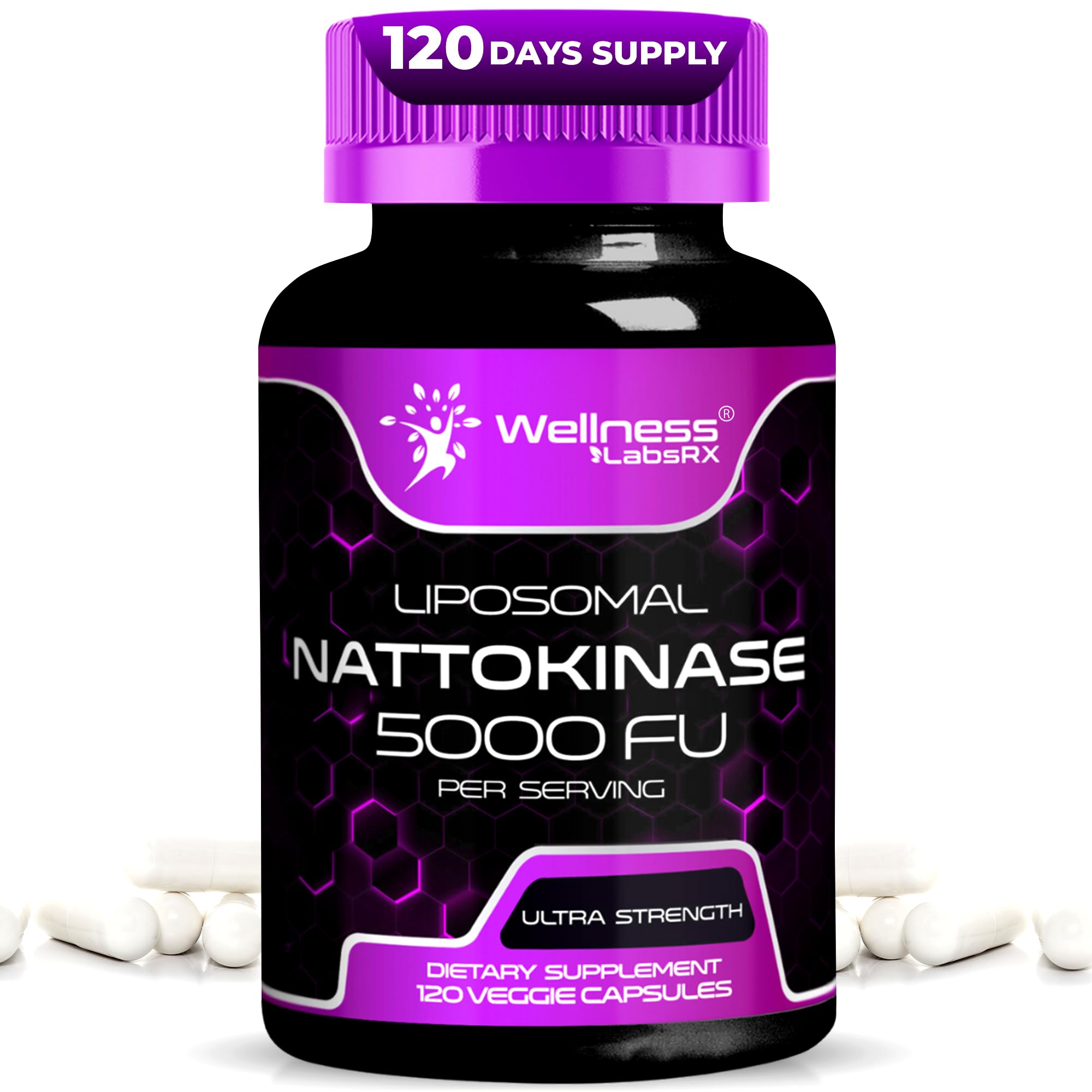 Nattokinase Supplement Capsules 5000 FU, Third-Party Tested Nattokinase – Enzymes from Japanese Natto – Daily Wellness Support – 120 Count (Pack of 1)
