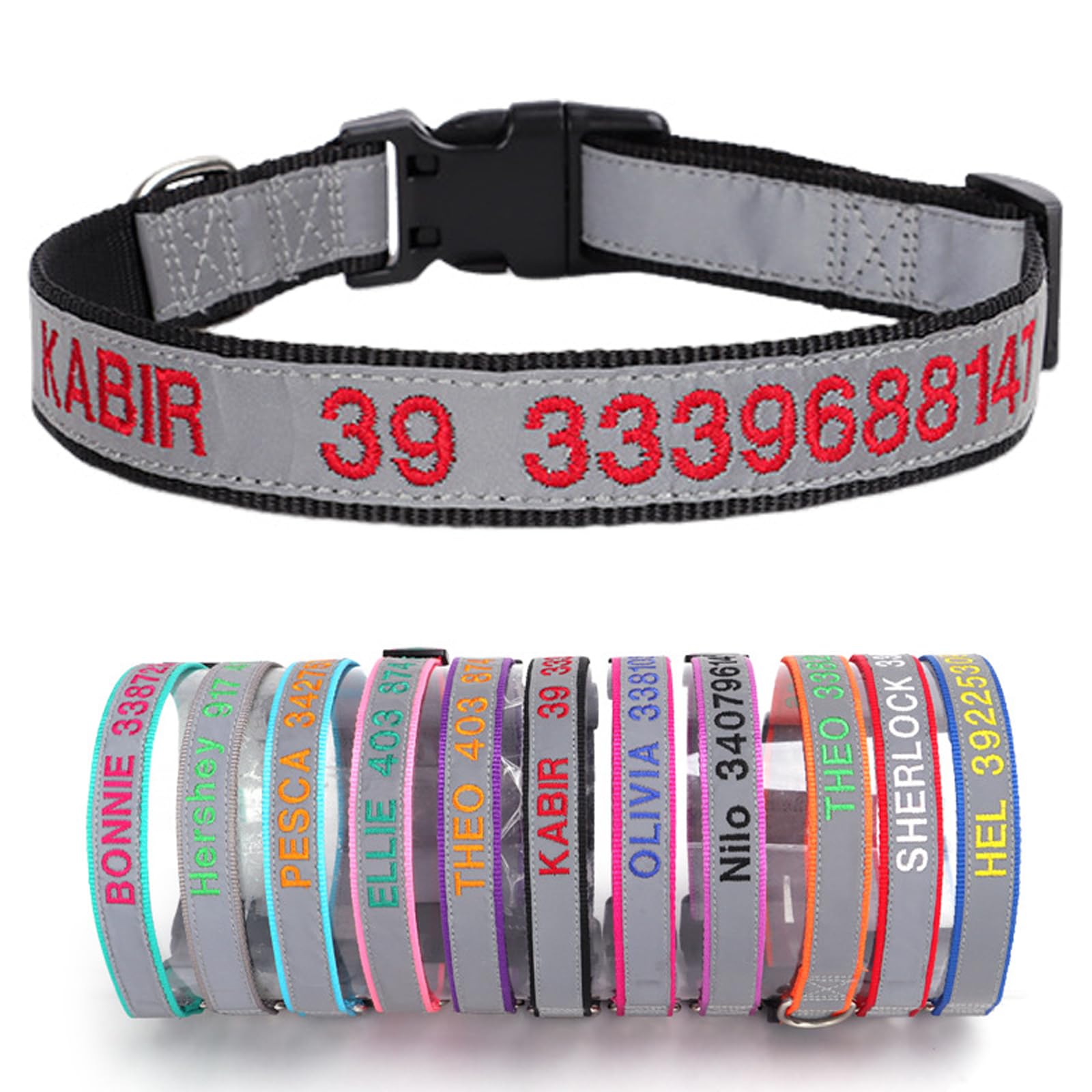 Personalisierbares Hundehalsband – Reflektierend, Mit Graviertem Namensschild, Für Mittlere & Große Hunde