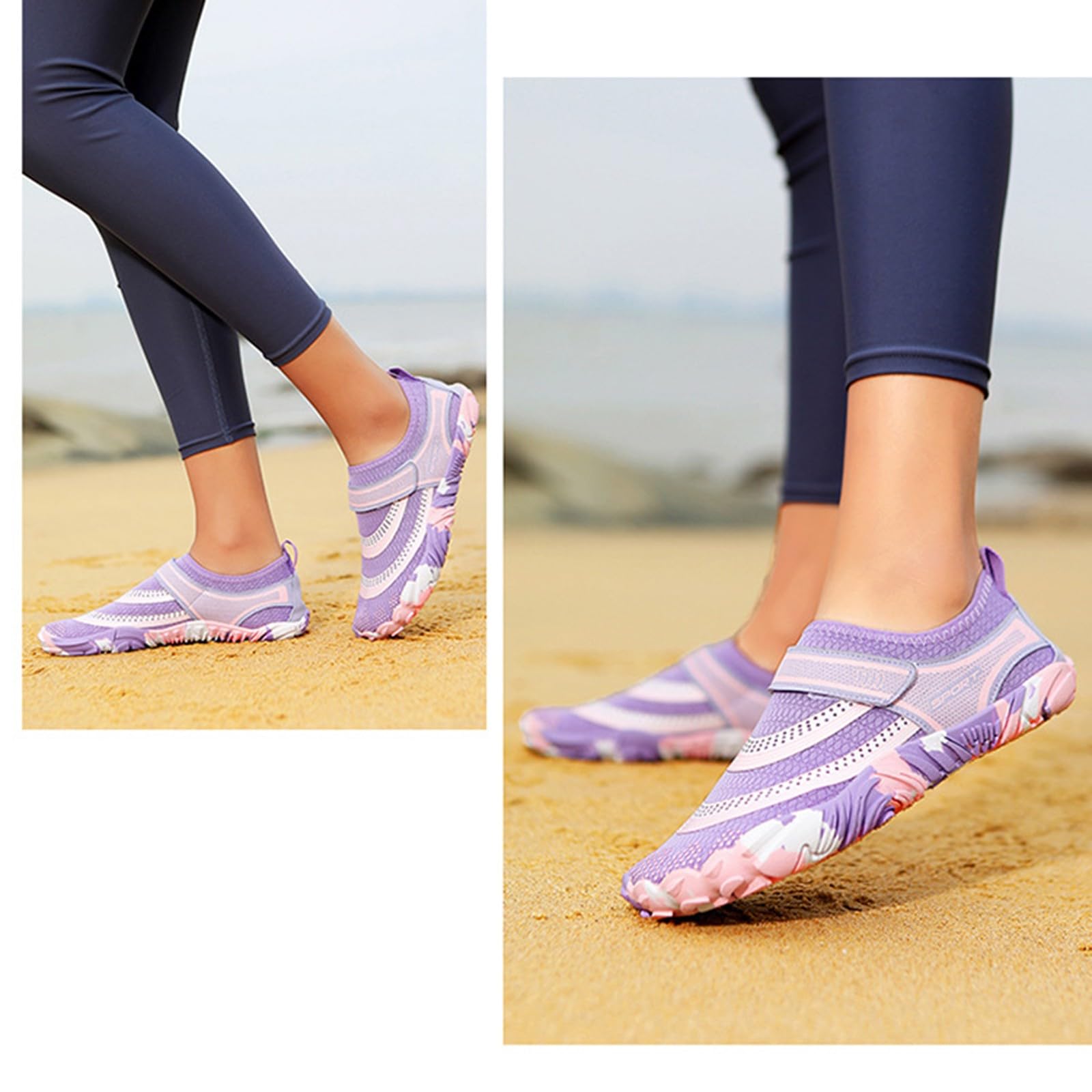 Męskie buty do wody na bose stopy, szybkoschnące skarpety do wody, lekkie buty do pływania z paskiem, na plażę, basen, surfowanie i kajak, Fioletowy, 38 EU