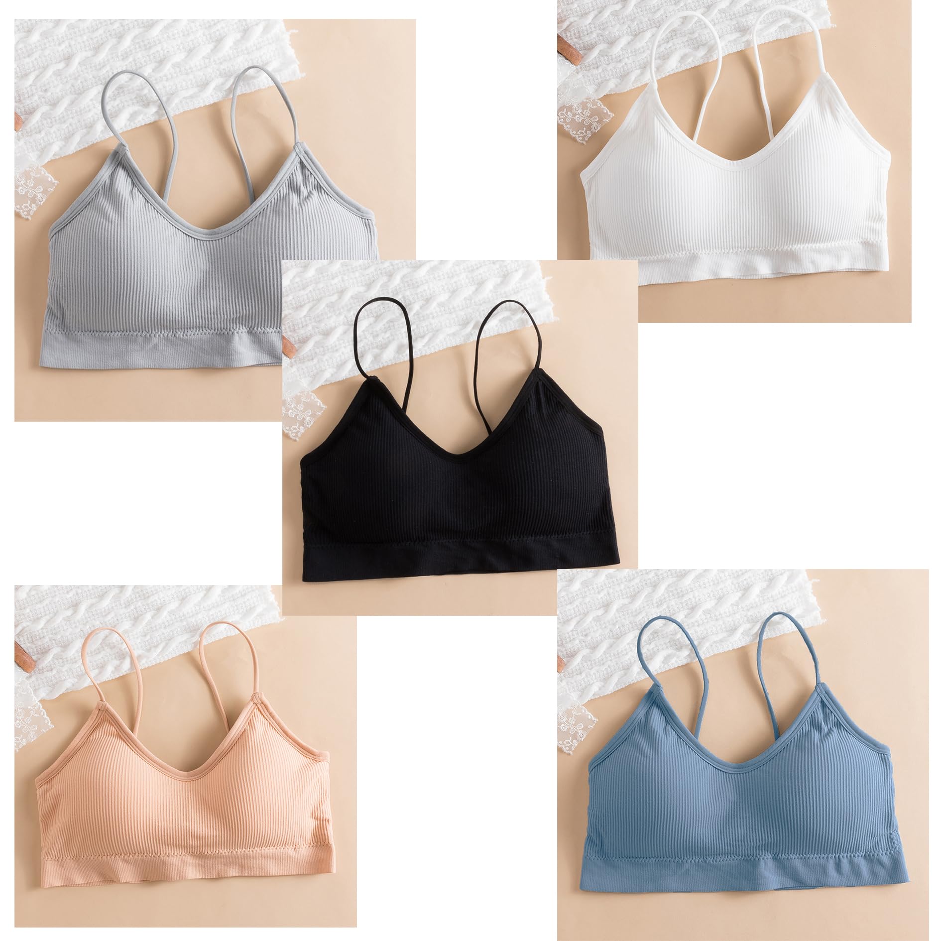 5 reggiseni classici da donna con scollo a V, imbottiti, senza cuciture, per tutti i giorni, base per il sonno, reggiseno sportivo, senza cuciture, per donne e ragazze