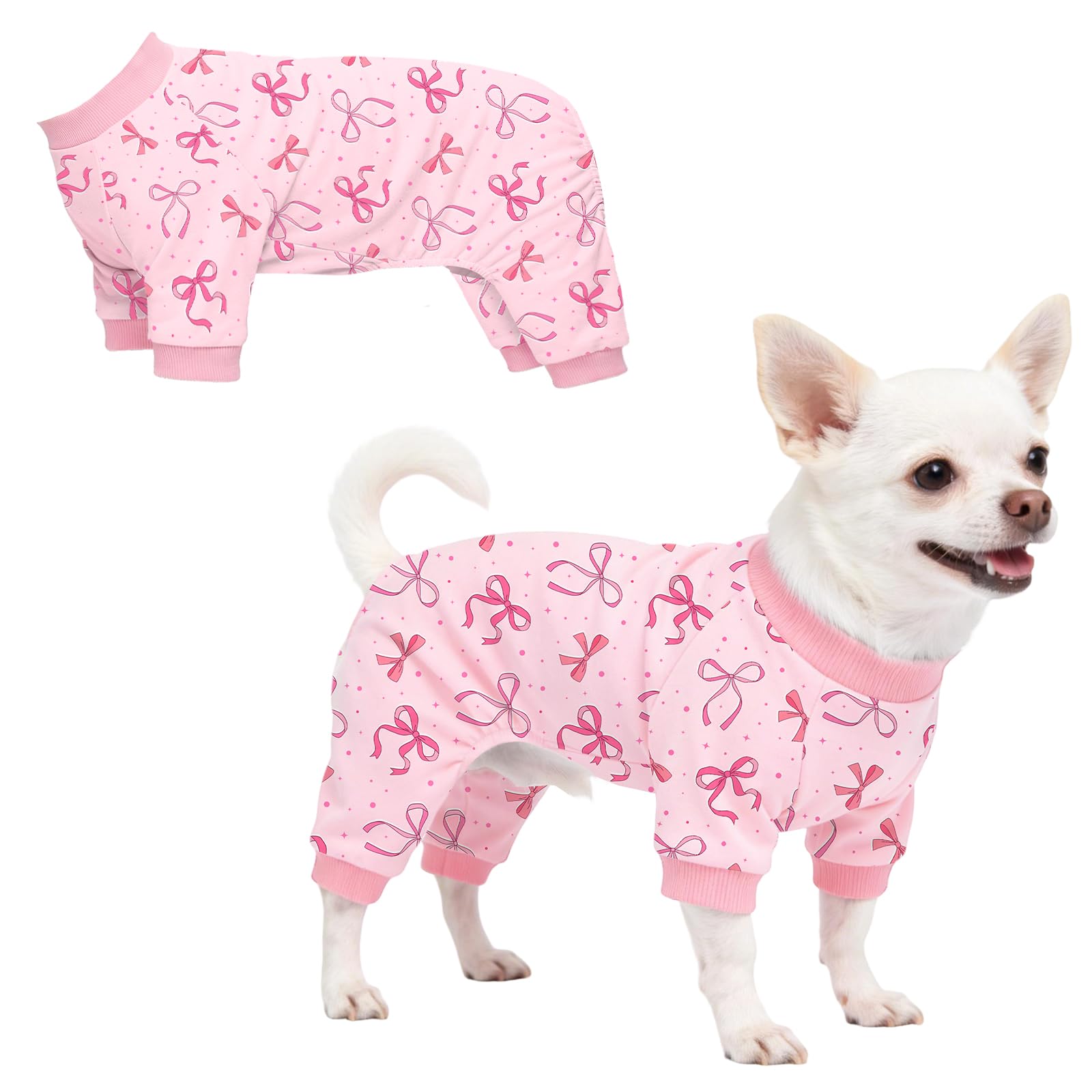 Dog Pajamas for Small Medium Dogs Recovery Suit Dog Pjs Dog Onesie Cute Soft Breathable Puppy Pajamas Pet Spring Summer Stretchy Pjs for Boy Girl - Pink Bows