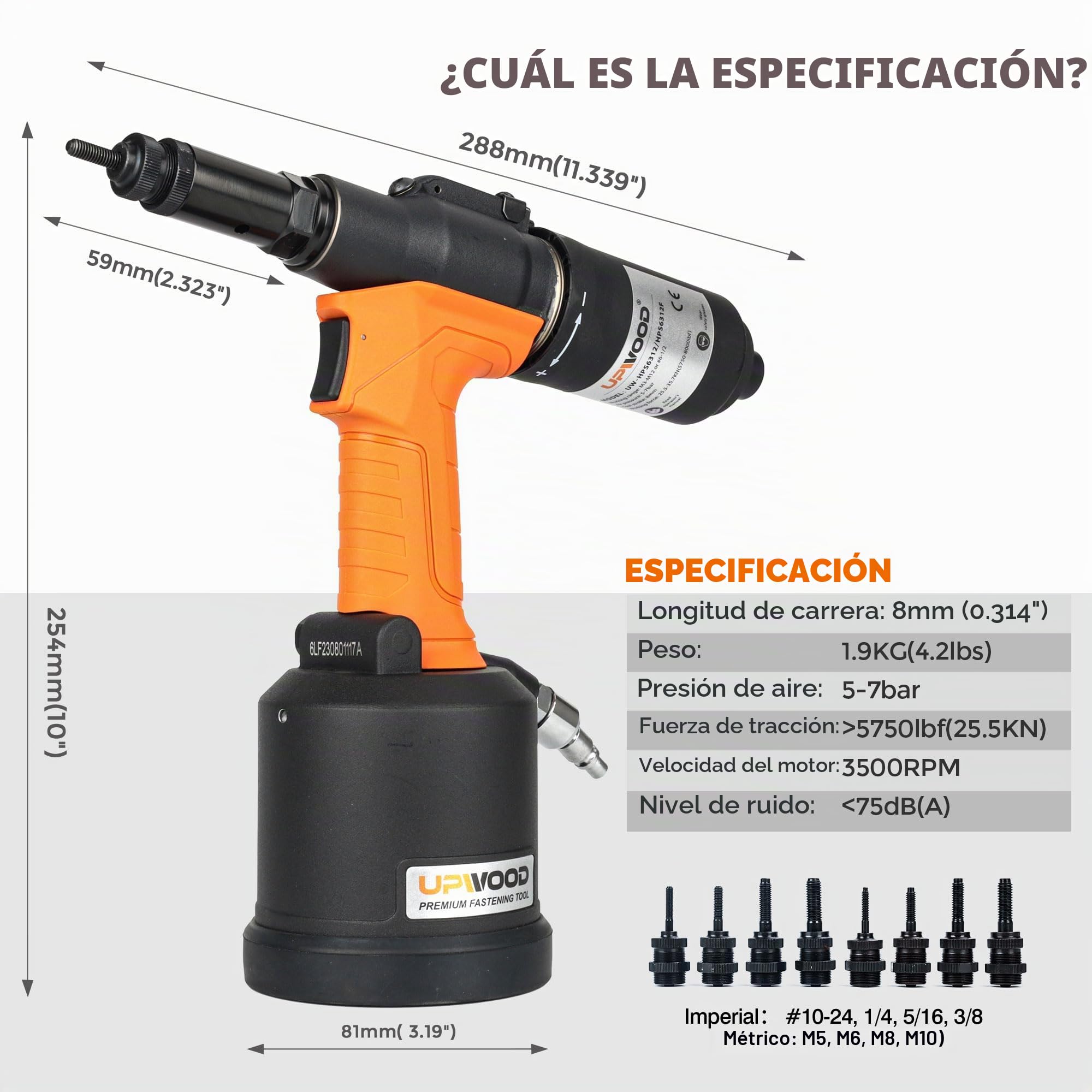 Herramienta de tuerca de remache hidráulica de aire resistente con botón reversible, remachadora neumática HPS6312F, kit de ajuste de pistola de tuerca de remache automático, viene con montaje