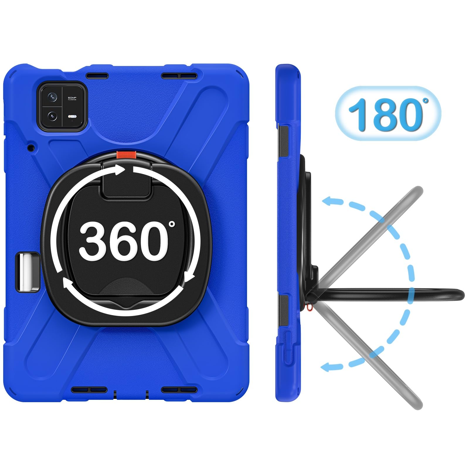 Coque Compatible avec Xiaomi Pad 6/Pad 6 Pro 11 Pouces (Version 2023), Coque Robuste en TPU Antichoc for Enfants, Support Multifonction Rotatif à 360 degrés et bandoulière(Blu)