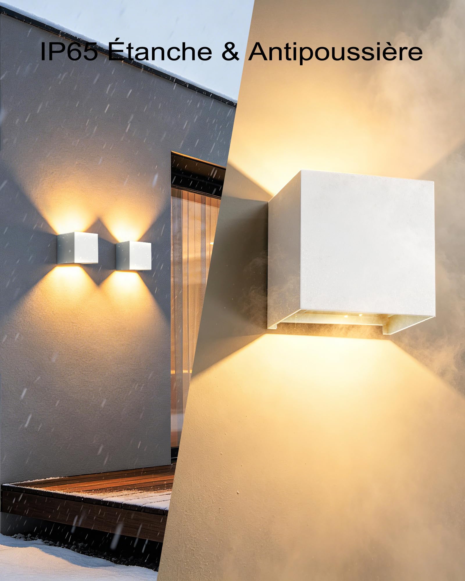 Applique Murale LED Intérieur et Extérieur, Lot de 2, Blanc Chaud 3000K, Ampoule G9 Remplaçable, Étanche IP65, 9W 700 Lumens, Angle de Faisceau Réglable 0-120°, Aluminium, Blanc Sable