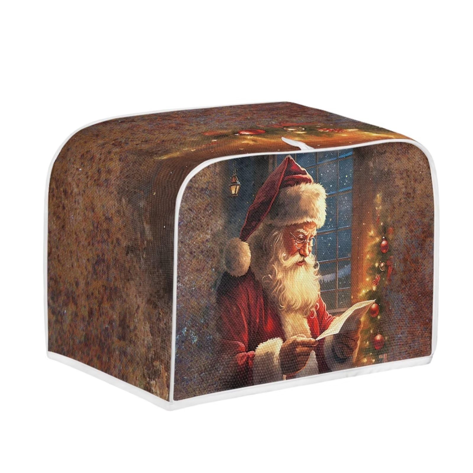 JSLXYYBQ Santa Claus Print Toaster Cover 2 Slice Wide Slot Kitchen Appliance Durable Bread Maker Covers with Zipper Fingerprint Protection Women Gift
