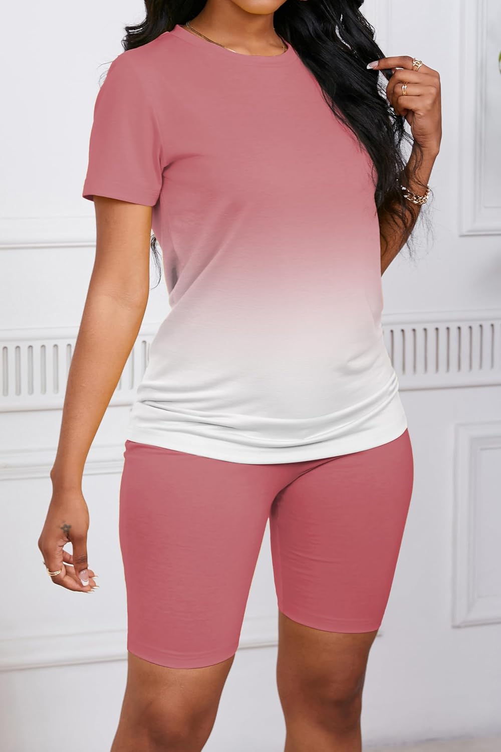 PINSV Women's 2 Piece Outfits Summer Printing Bodycon Short Pants Workout Sets - Image 6