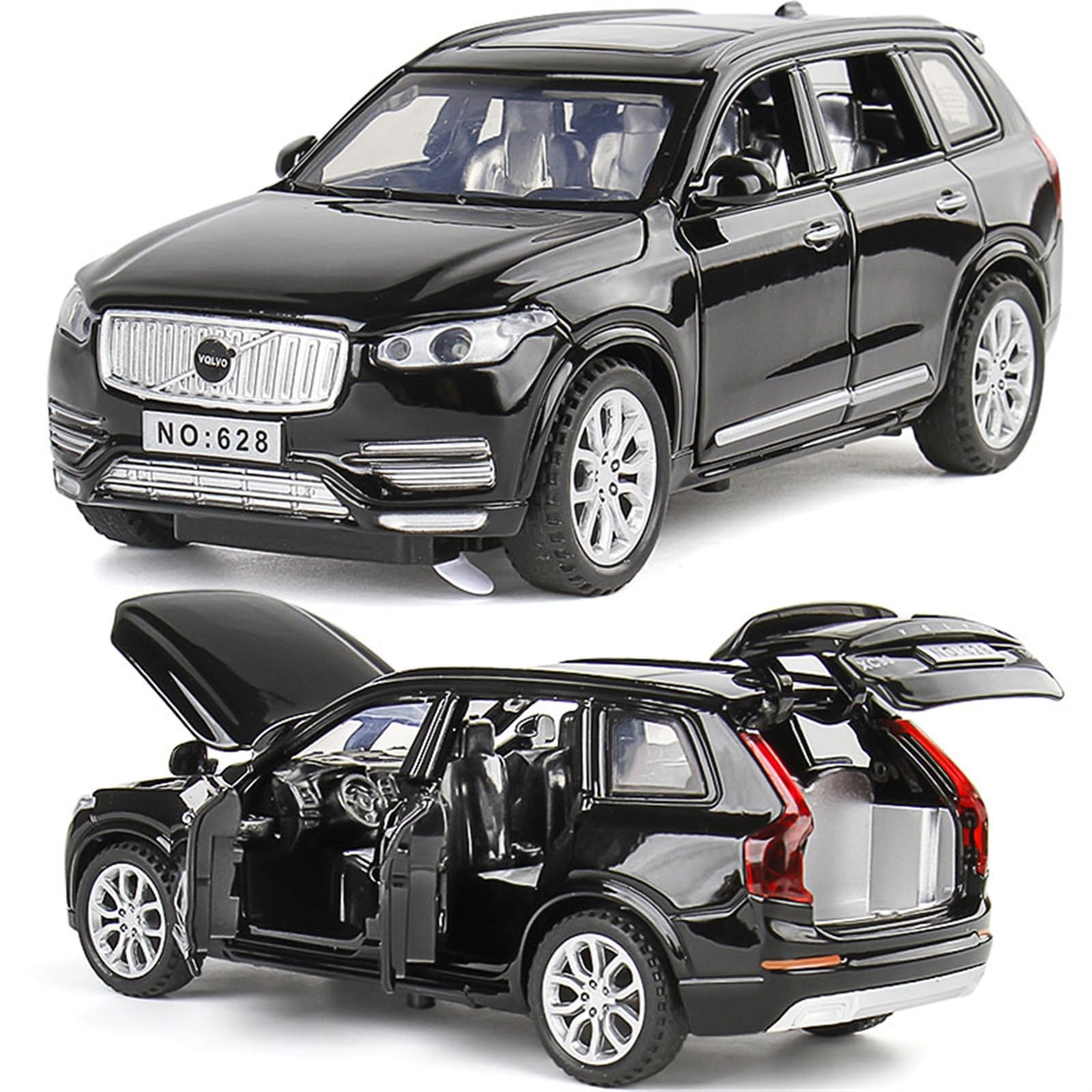 EMRGAZQD Scale Finished Model Car 1/32 For Volvo XC90 SUV With Sound And Light Scale Alloy Car Model Off-road Vehicle Collectible Miniature Replica Car(Black)