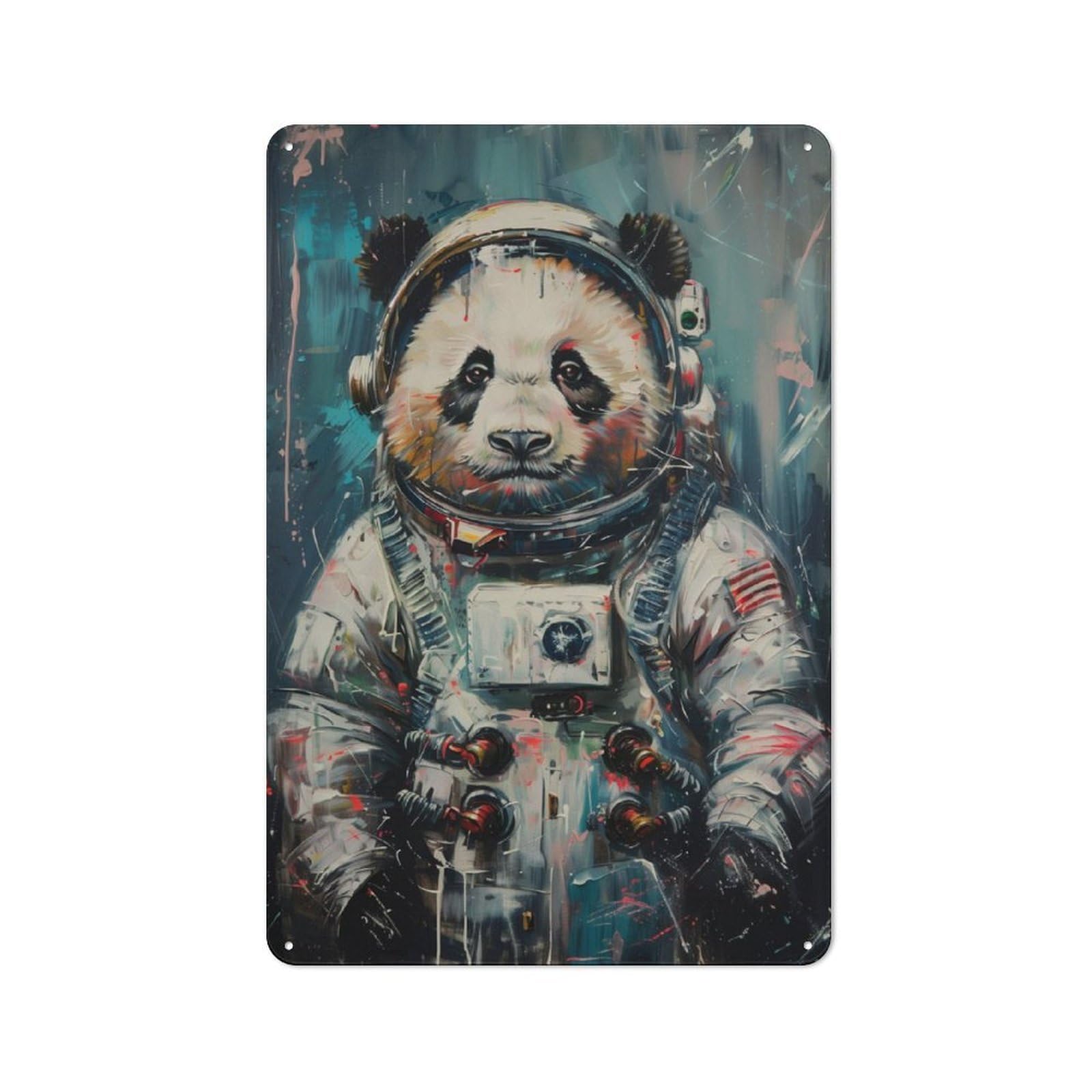 Junmoney Cute Astronaut Panda Garden Style Tin Sign 30X20cm, Porch Wall Decor For Patio Bar, Workshop, Shed Or Kitchen