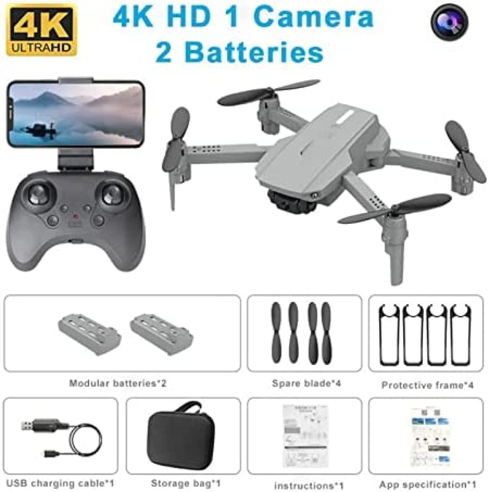 Drone Pieghevole Con Fotocamera Mini Drone Professionale 4K 1080P HD Doppia Fotocamera Pressione Dell'aria Mantenimento Dell'altitudine Quadcopter Pieghevole Dron Grandangolo Facile Da Usare Per I