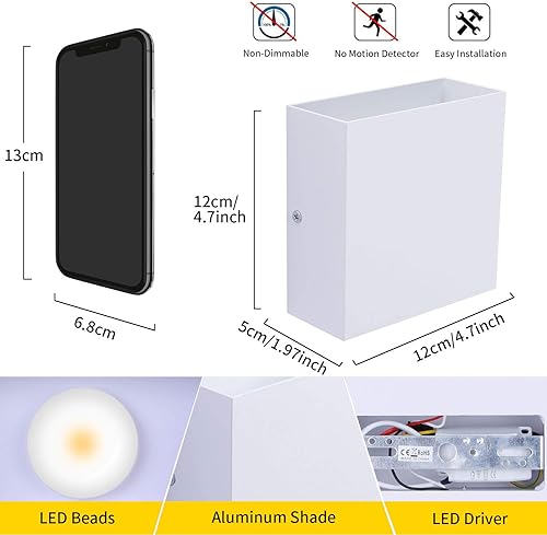 Miniatura 5 de LIGHTESS Aplique de pared moderno mini de 10 W blanco cableado, juego de 2 luces de montaje en pared para interiores, mini lámpara de pared LED de