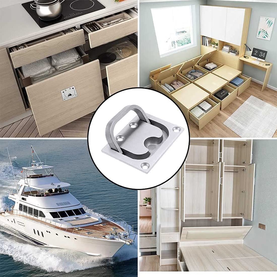 Poignée De Trappe Bateau En Acier Inoxydable 316 - 63x44 Mm - Montage Encastré Pour Trappe, Casier, Armoire - Marine - 3