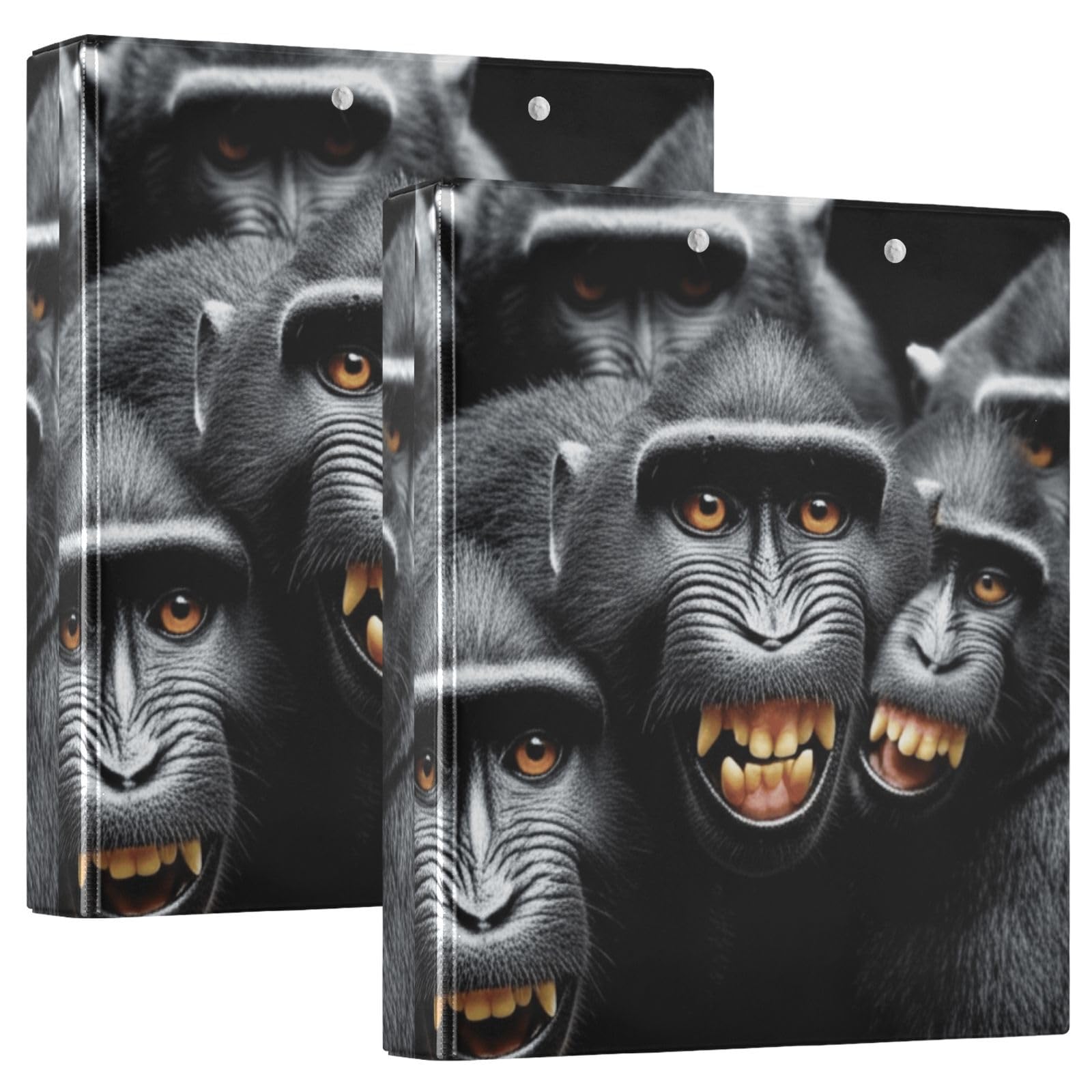 Monkeys Black 3 Ring Binder 1.5 Inch, Flexible D Ring Binder with Pockets, 3 Ring Binders for School, College, Office, one sizex2