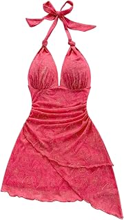 Women's Y2K Dress Summer Tie Dye Print Sexy Mini Dress Retro Backless Halter Dress Club Dresses