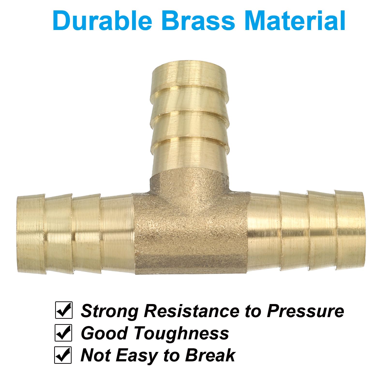 PATIKIL 1/2" Brass Tee Hose Barb Fitting, 3 Ways Union Intersection T Shape Barbed Split for Air Water Fuel Gas Liquid, Golden — view 3