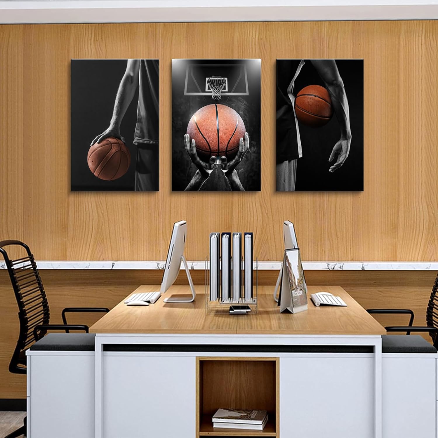 Basketball Posters Canvas Wall Art Set of 3 - Black and White Sports Decor for Mens Teen Boys Room Bedroom Dormitory Office Wall Decor (16x24 Inches) Wrapped Canvas