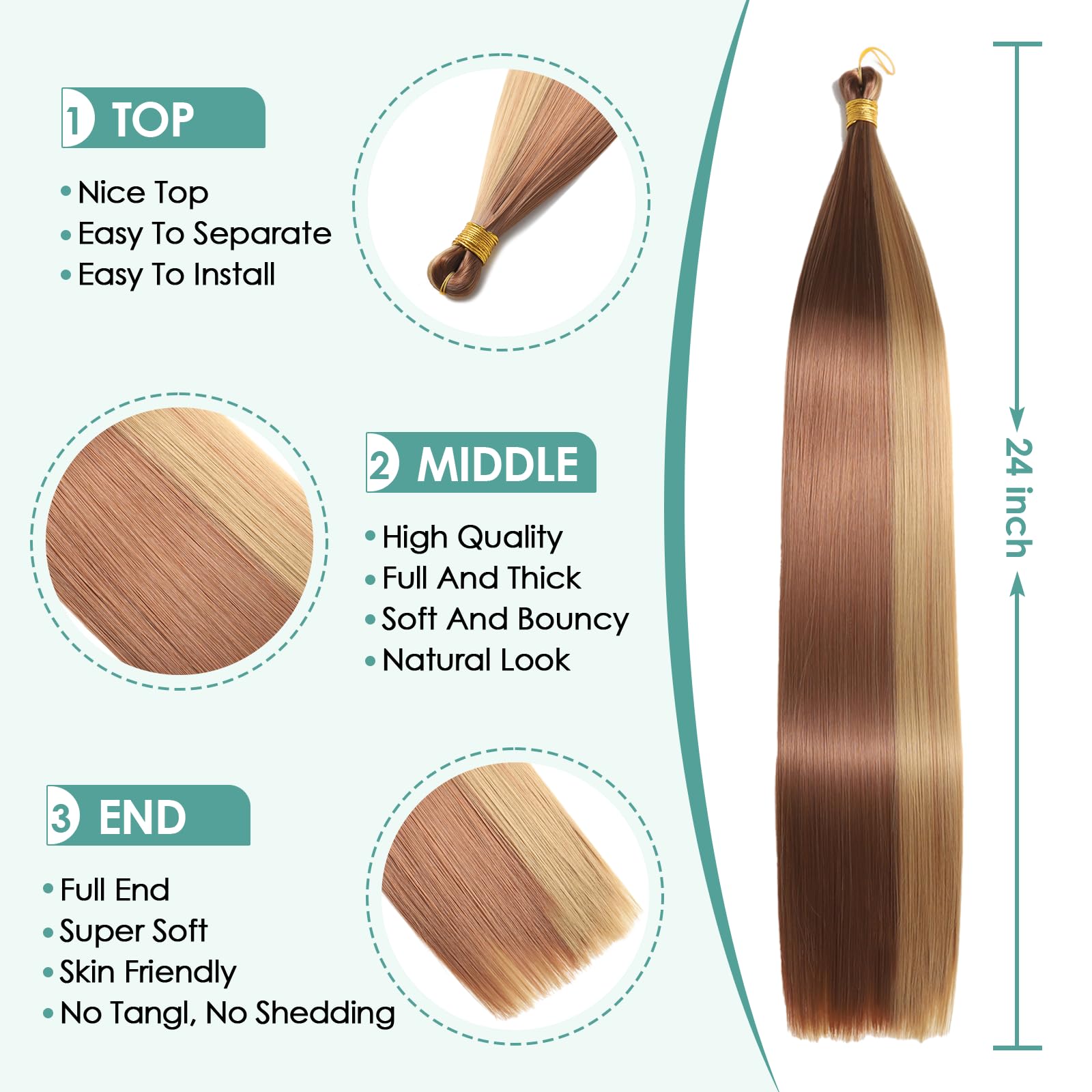 Locescsoc 28 Inch Straight Hair Extensions 150g 3 Packs Bone Straight Braiding Hair - Image 3