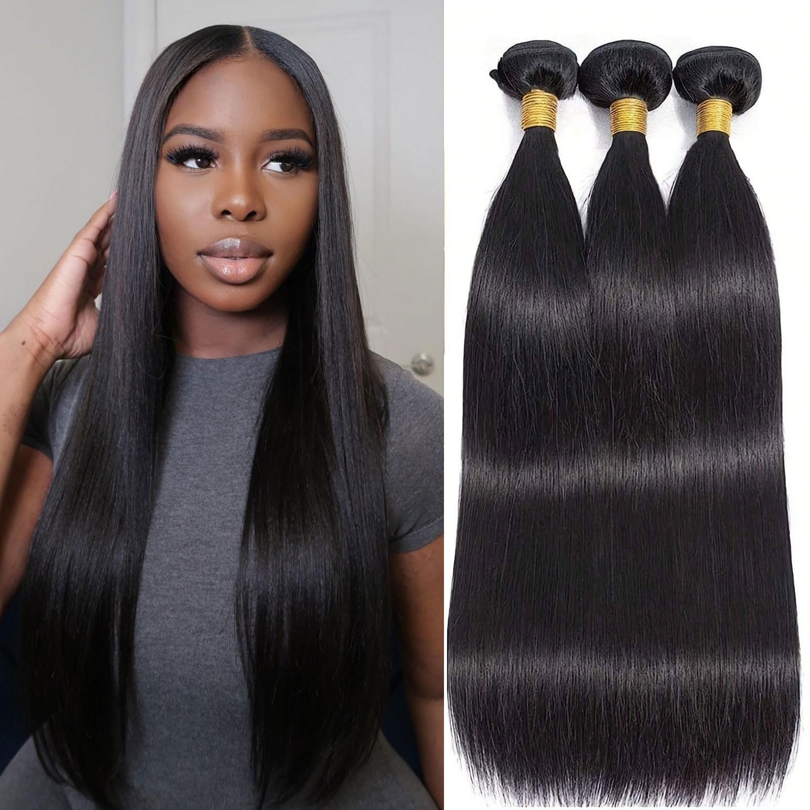 Brazilian Straight Human Hair Bundles 18 20 22 Inch 3 Pack Brazilian Straight Human Hair Bundles - 20 22 24 inch - 100  main image 4