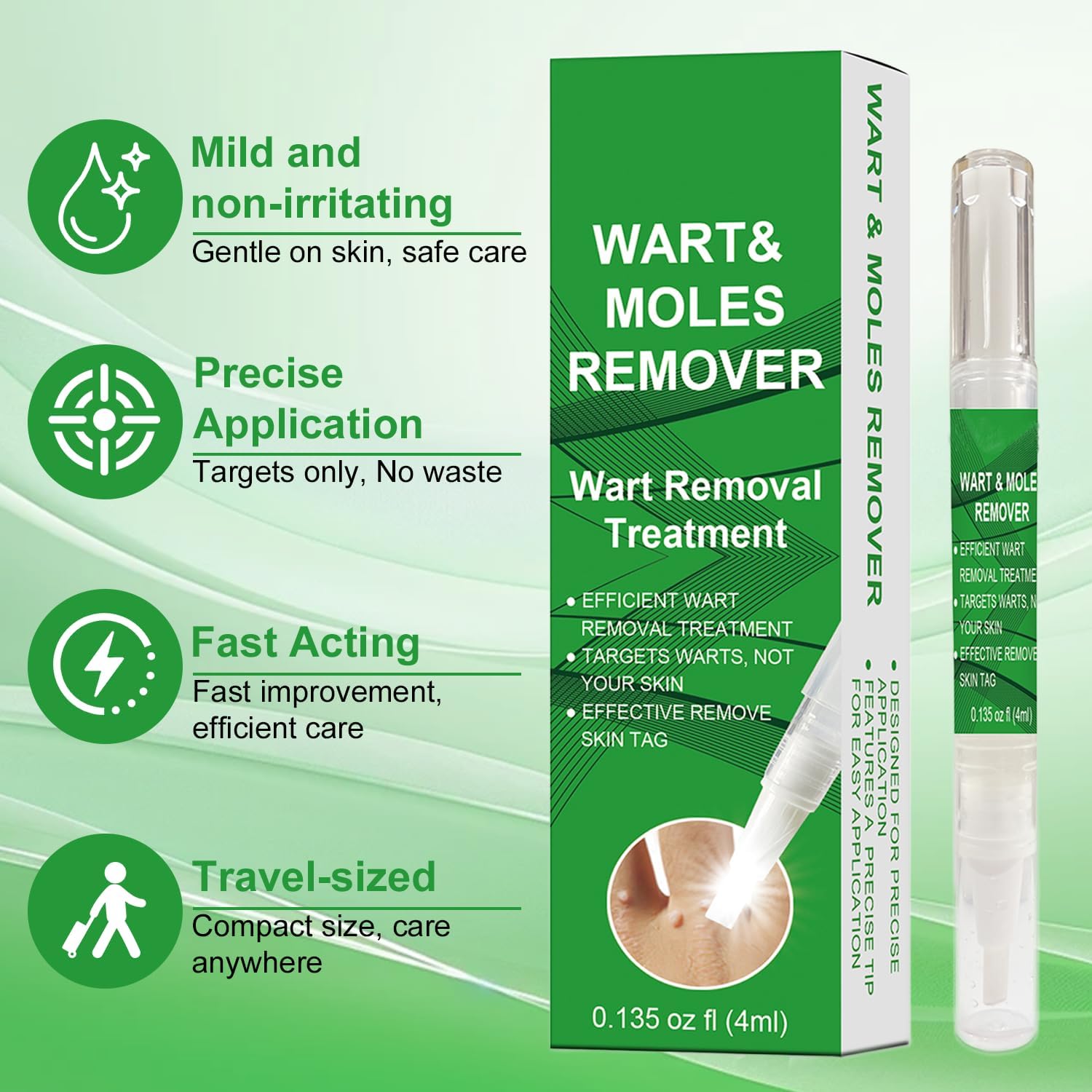 Fast Acting Skin Tag Remover for Face & Body I Salicylic Acid Wart Remover Pen with Brush I Gentle Formula, Travel Size (0.135FL.OZ)