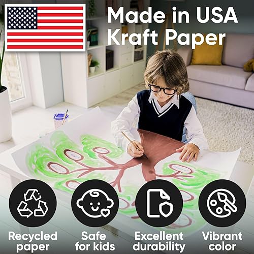 Miniatura 4 de Juego de rollos de papel kraft blanco y negro de 12 x 1200 pulgadas (100 pies), grosor de 45 libras, fabricado en los Estados Unidos, ideal para