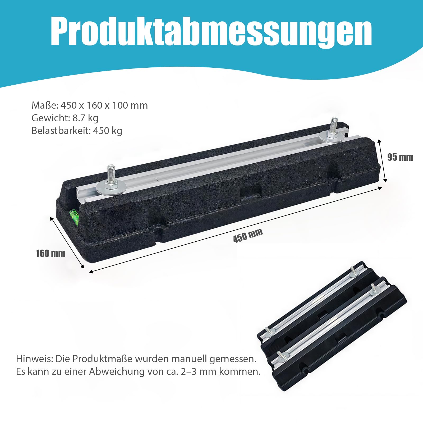Dämpfungssockel für Klimaanlage und Wärmepumpe - 2 Stück Antivibrationsfüße aus Gummi mit Wasserwaage, UV-beständige 400kg belastbar (450 mm), für Klimaanlage und Wärmepumpen