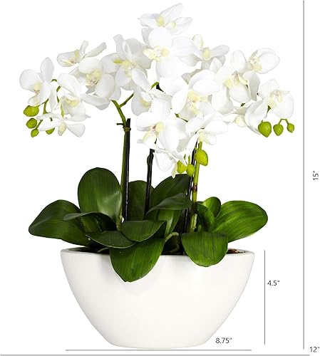 Miniatura 2 de Nearly Natural 4804 15in. Arreglo de flores de seda de phalaenopsis, blanco, 14.5 "x 11" x 4.5 "