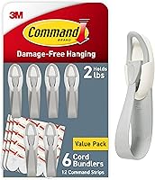 Command Cord Bundlers, Damage-Free Hanging Cord Organizer, No Tools Cord Bundler for Hanging Electrical Cables of Christmas Decorations, 6 Gray Cord Bundlers and 12 Command Strips