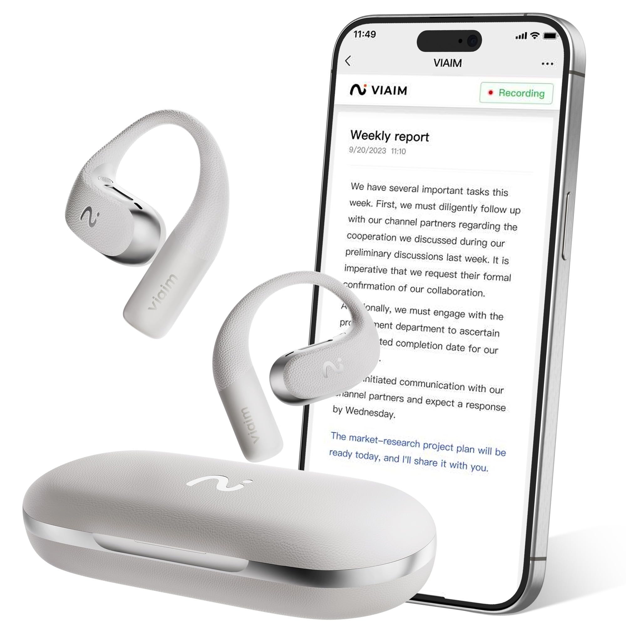OpenNote AI Recorder – Open Ear Earbuds with FlashRecord, Call Recording, Real-Time Transcription, Translation, AI Assistant, for Students, Professionals & Interview Recording, Gray