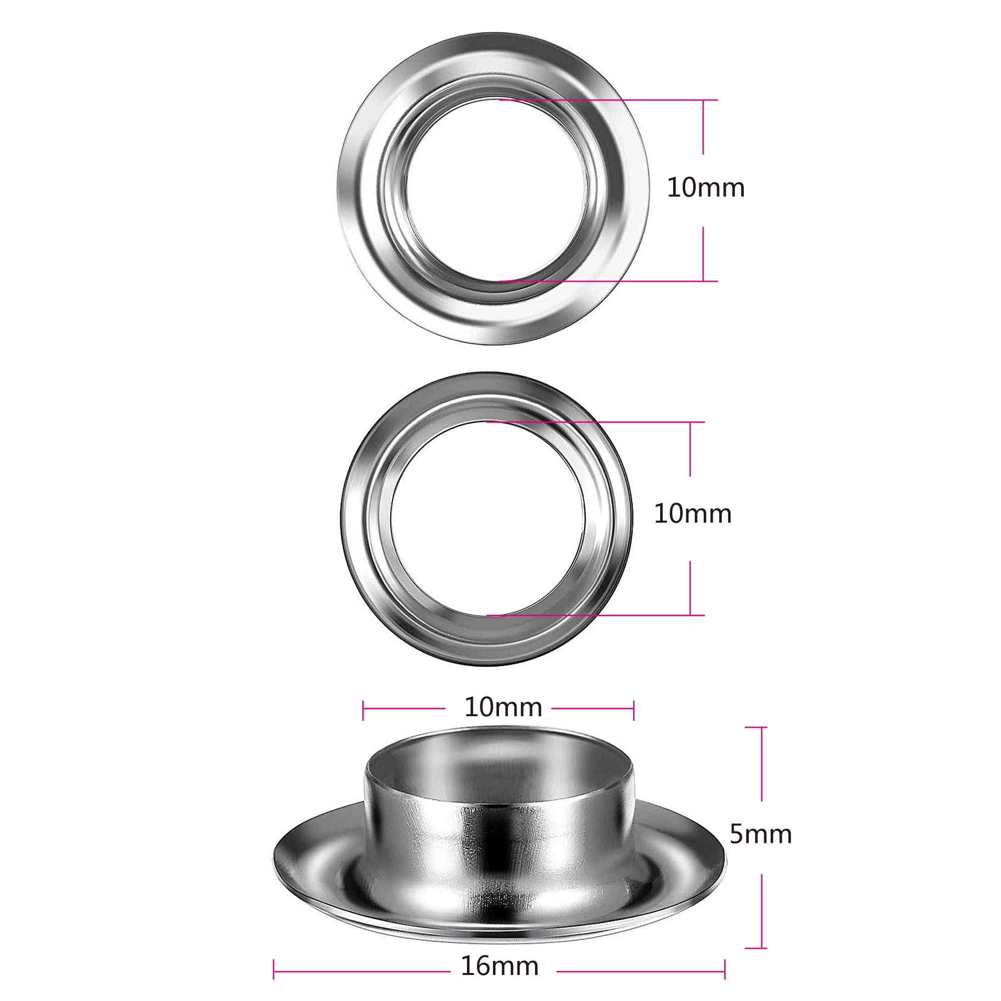 100Pcs Ojetes Metalicos Kit de Herramienta de 10mm de Acero Inoxidable Ojales para Toldos Lona Ropa Cortinas Manualidades Bricolaje