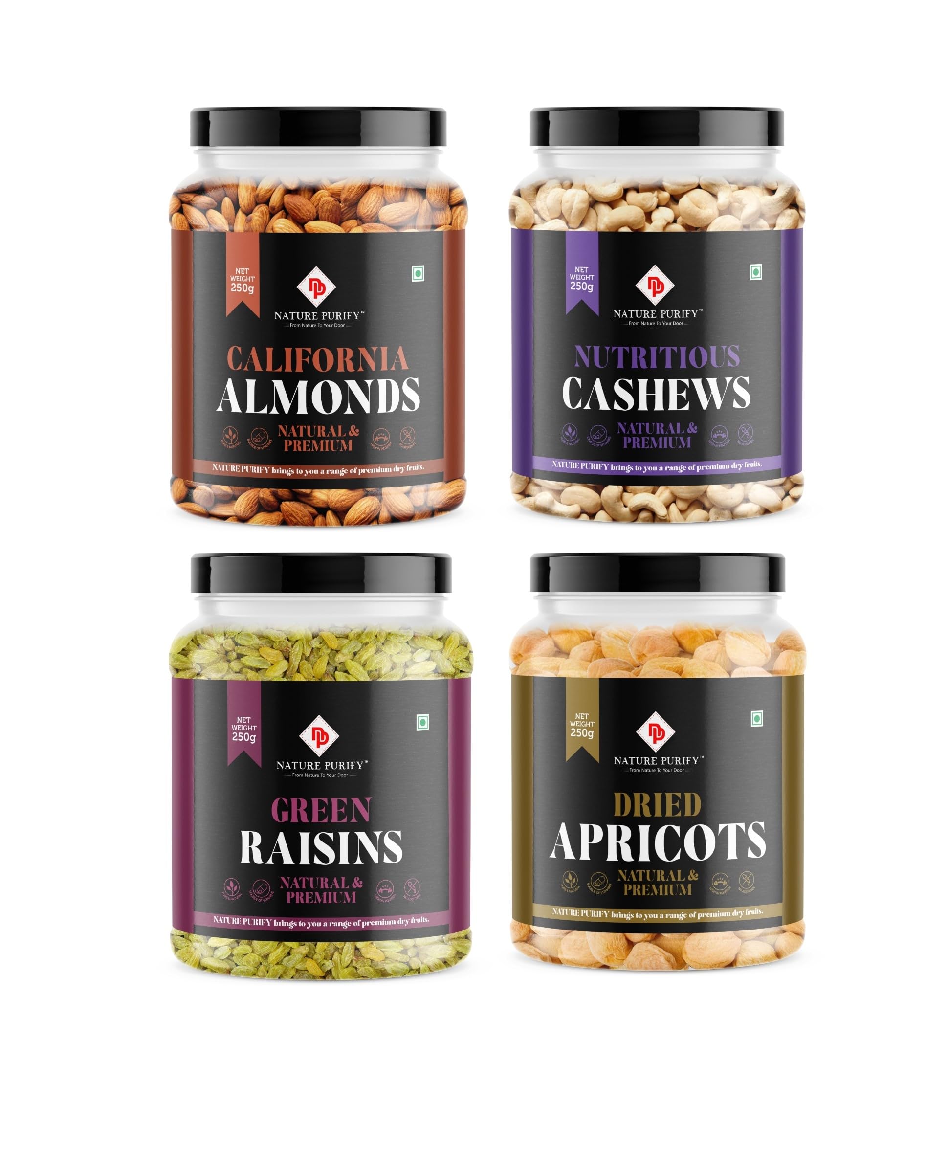 Nature Purify Nutty Mix Pack of Dry Fruit Combo 1KG 250G Almond + 250G Cashew + 250G Apricot + 250G Raisins New