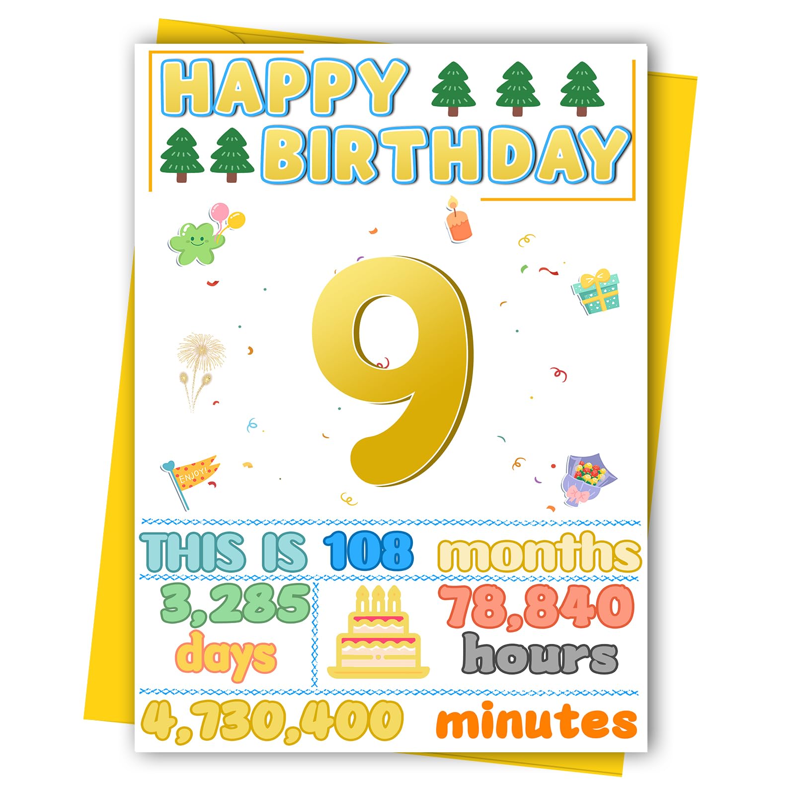 FOBELEC 9th Birthday Card, Happy Birthday Decorations for Girl Boy, 9 Year Old Ideal Bday Gift for Daughter Son, Amazing Gift for Grandson Granddaughter