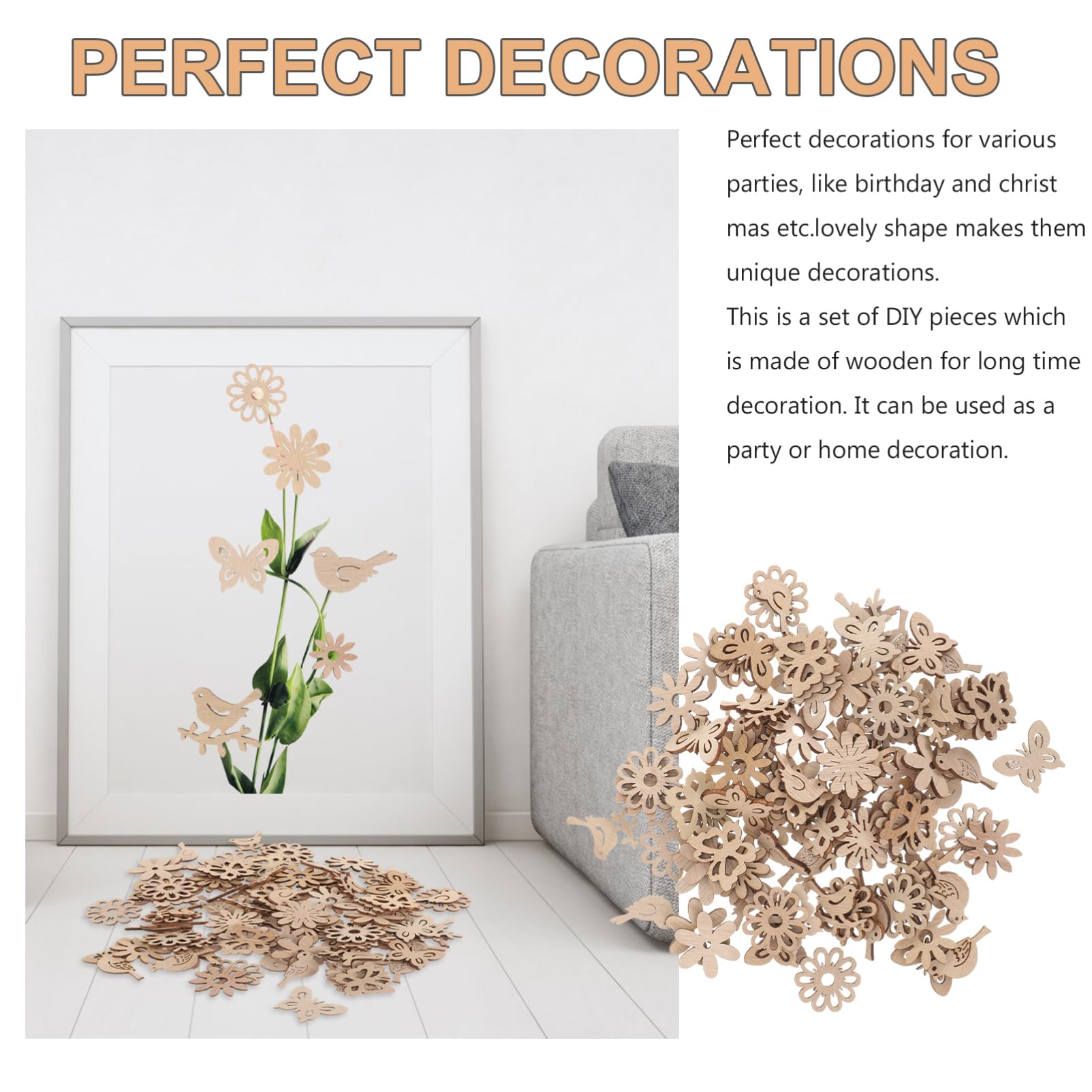 STOBOK 1000piezas Decoraciones De Madera Para Manualidades De Flores y Pájaros De Madera Natural Para