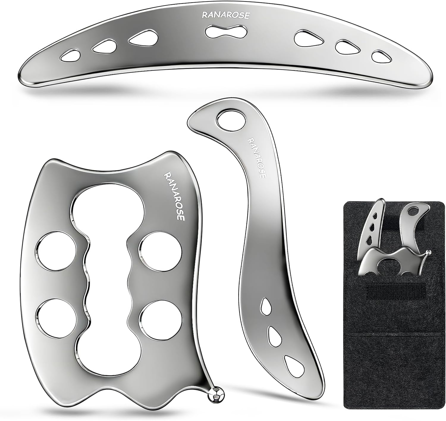 3 Pack Stainless Steel Guasha Tool, Muscle Scraper Tools for Full-Body Massage, Muscle Relief, Physical Therapy & Myofascial Release