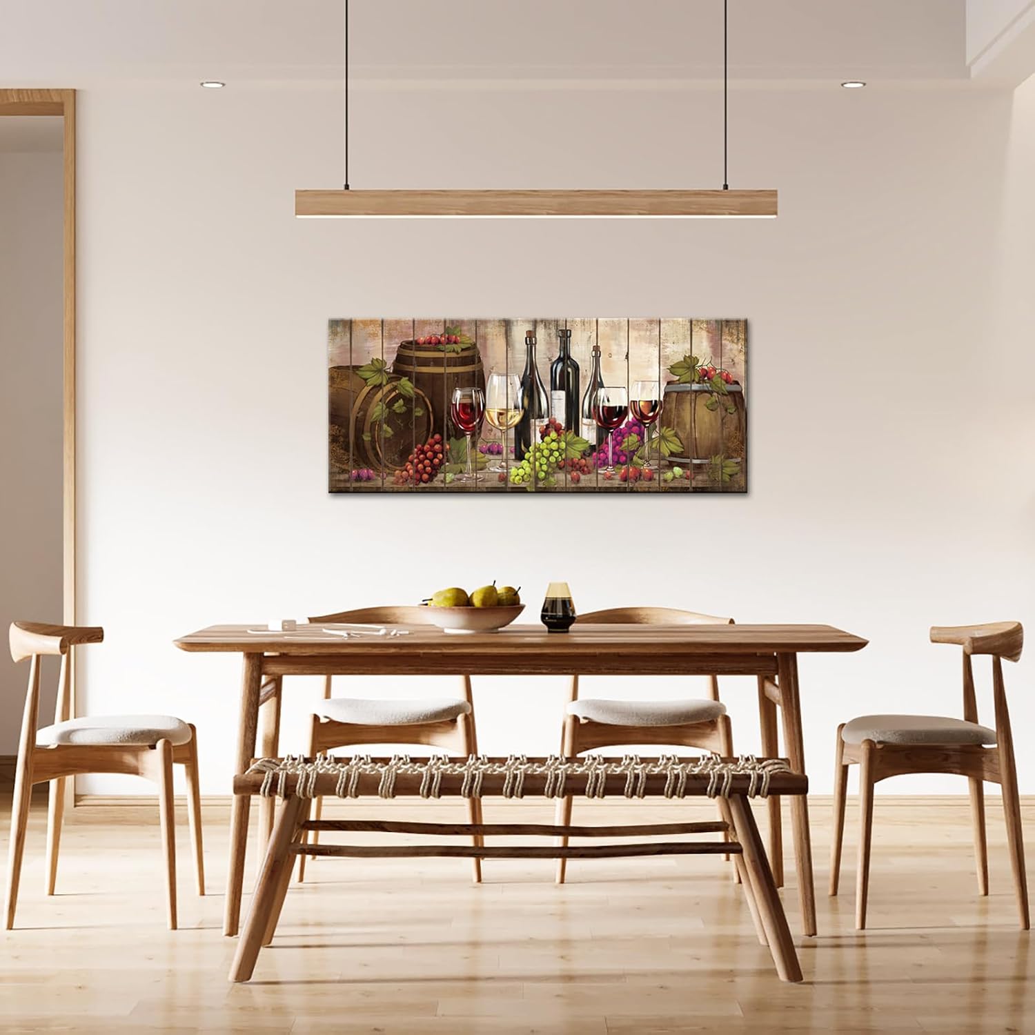 Conipit Wine Cellar Wall Decor Kitchen Canvas Grape Wine Pictures Barrel and Fruit Dining Paintings Artwork Prints Framed 20''x48''