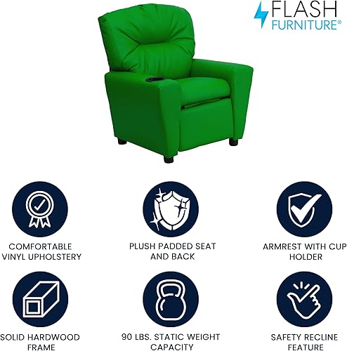 Miniatura 105 de Flash Furniture Chandler LeatherSoft - Silla reclinable para niños con portavasos y reclinable de seguridad, silla reclinable contemporánea para