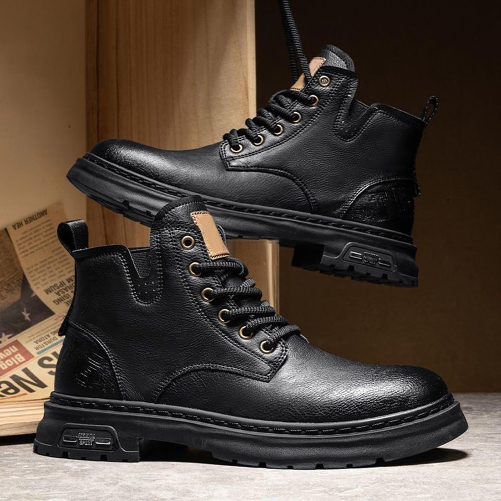 Botines para hombre, botas clásicas de caña corta, botas modernas con cordones, botas de senderismo para hombres, resistentes al desgaste, zapatos de trabajo, botines con cordones, botas de cuero
