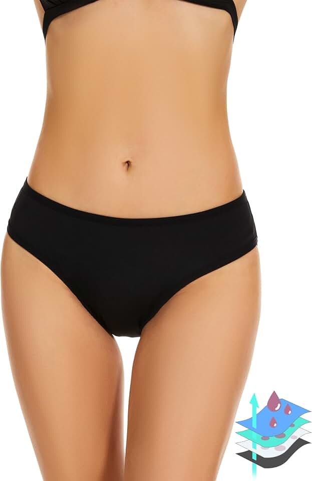 Leovqn Period Swimwear Leakproof Menstrual Bikini Waterproof Bottom UPF 50+ Swim Brief Light Flow - Teens Girls Women