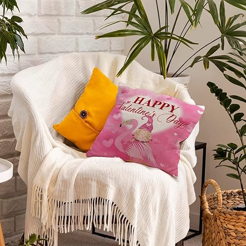 Miniatura 2 de Flamingo Gnome Valentines Day Throw Pillow Covers 18x18 Linen Decorative Pillows Cushion Covers Beloved Ones Girlfriend Boyfriend Square Throw