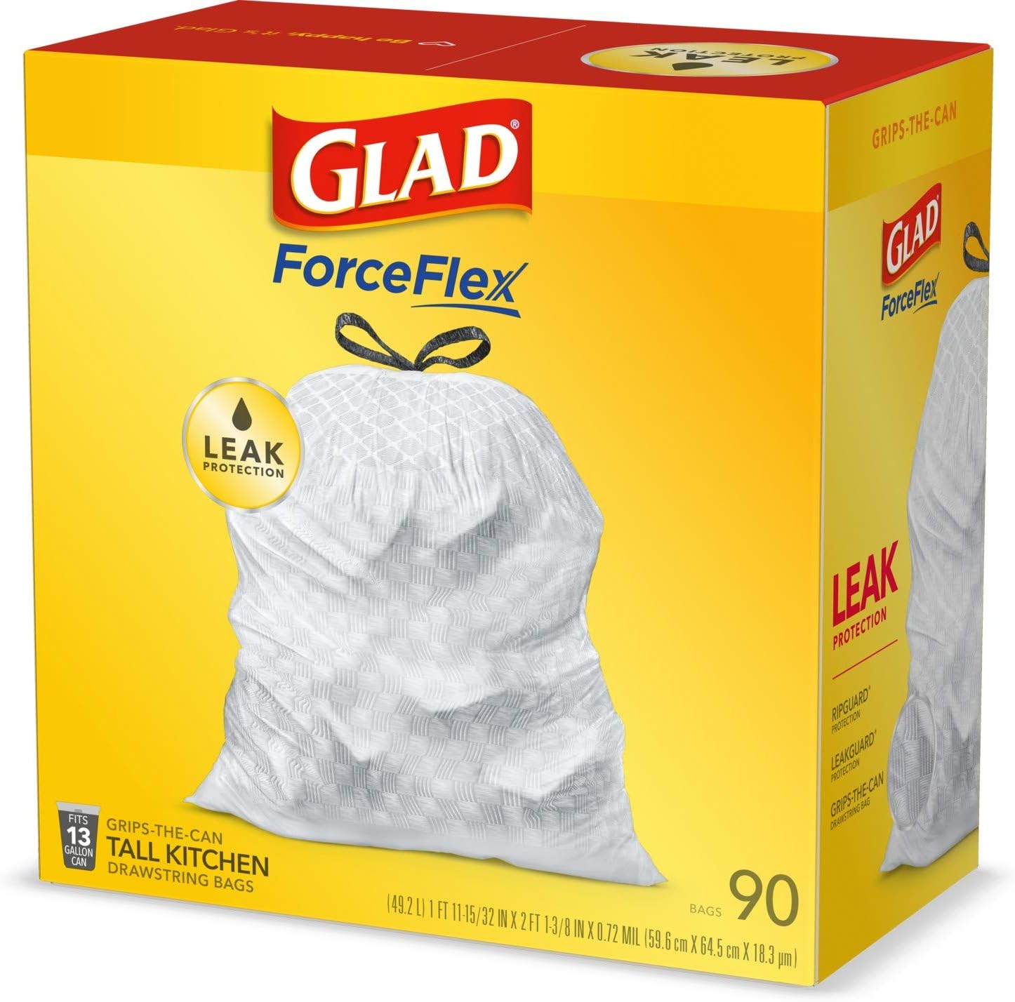 Glad ForceFlex Tall Kitchen Drawstring Trash Bags, 13 Gallon, 90 Count, Package May Vary