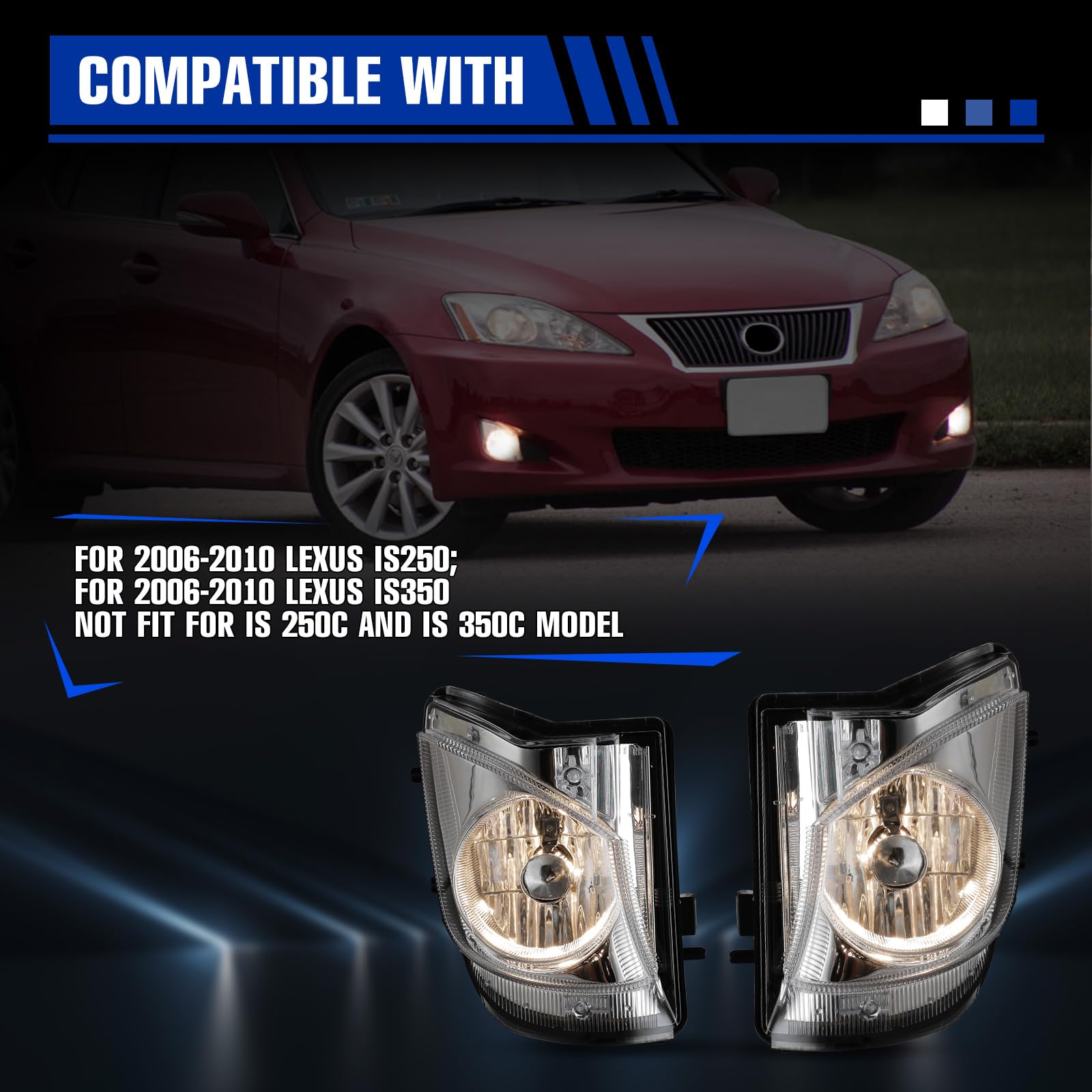 I1MOTOR Fog Lights Lamps compatible for Lexus IS250 2006-2010/ IS350 2006-2010 Driver Passenger Replacement 9006 12V/51W Halogen Bulbs included